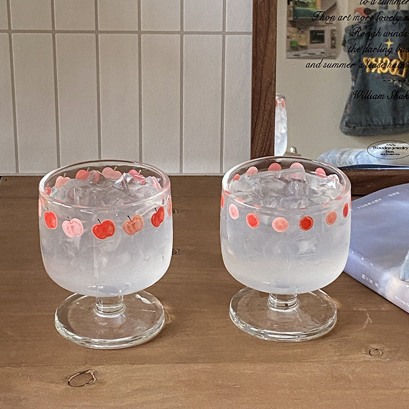 Cherry Glass Goblet, Cute Fruit Pattern Drinking Glass, Vintage Aesthetic Glass Cup for Home
