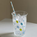 Cute Bird Print Glass Tumbler – Aesthetic Drinking Cup with Straw