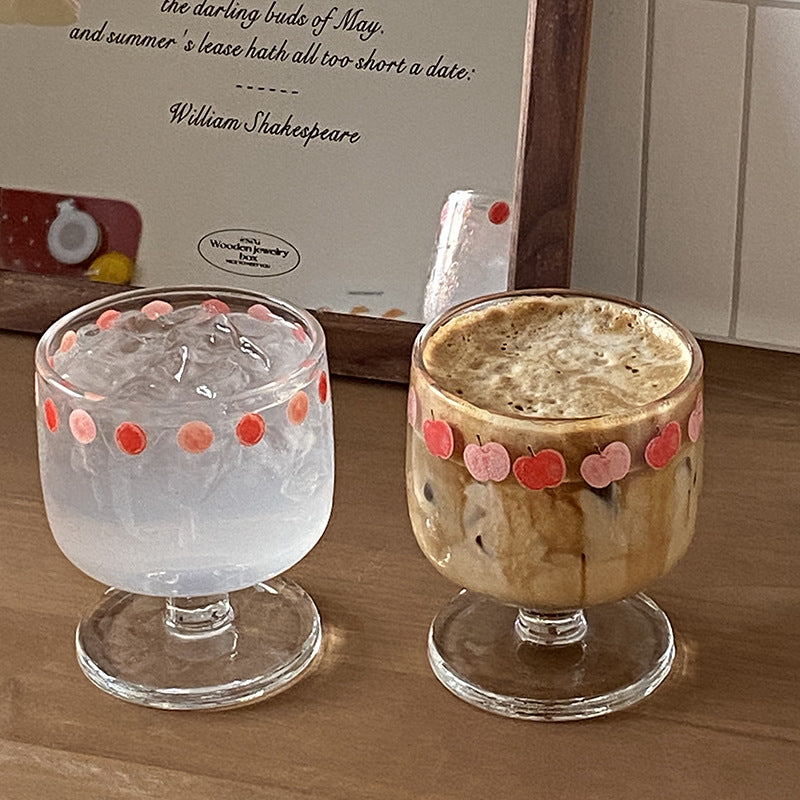 Cherry Glass Goblet, Cute Fruit Pattern Drinking Glass, Vintage Aesthetic Glass Cup for Home