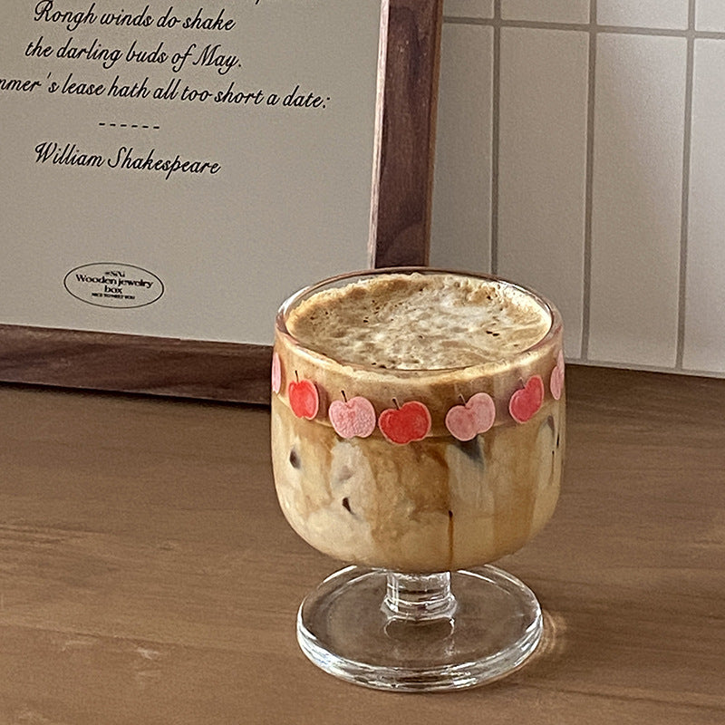 Cherry Glass Goblet, Cute Fruit Pattern Drinking Glass, Vintage Aesthetic Glass Cup for Home