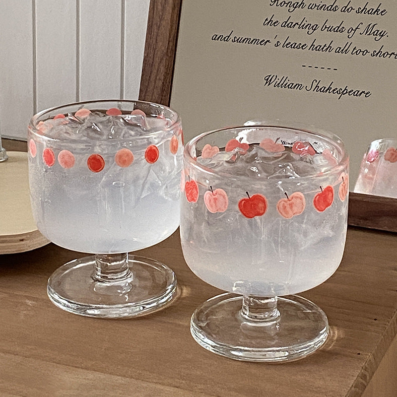 Cherry Glass Goblet, Cute Fruit Pattern Drinking Glass, Vintage Aesthetic Glass Cup for Home