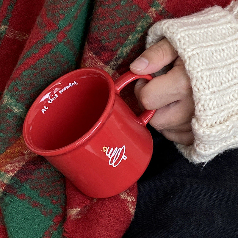 Red Ceramic Coffee Mug, Cute Love Christmas Gift for Her, Aesthetic Coffee Cup for Girlfriend, Wife or Best Friend