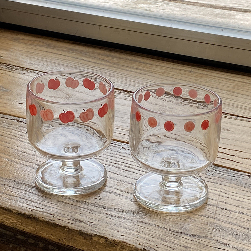 Cherry Glass Goblet, Cute Fruit Pattern Drinking Glass, Vintage Aesthetic Glass Cup for Home