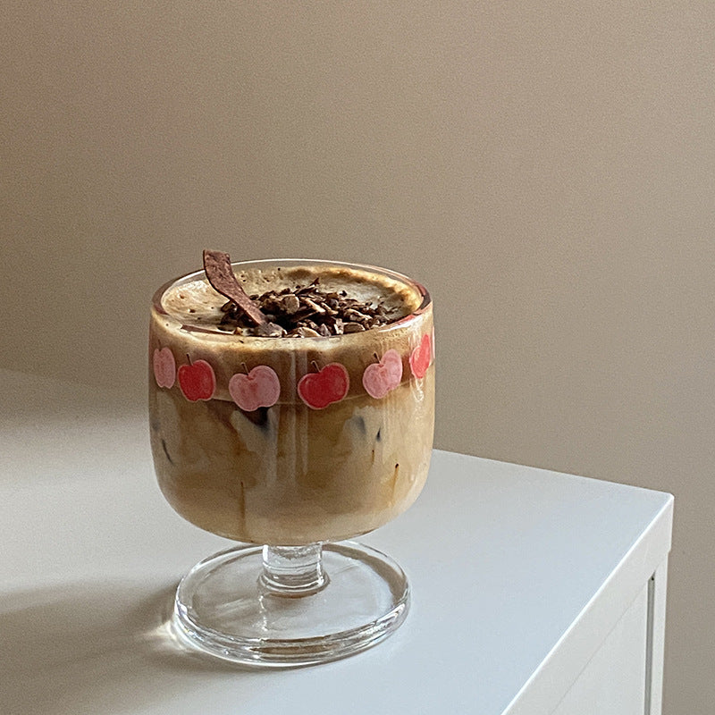 Cherry Glass Goblet, Cute Fruit Pattern Drinking Glass, Vintage Aesthetic Glass Cup for Home