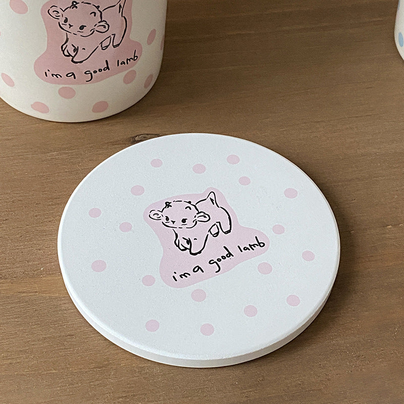 Cute Ceramic Animal Mug – Pink & Blue Polka Dot Coffee Cup