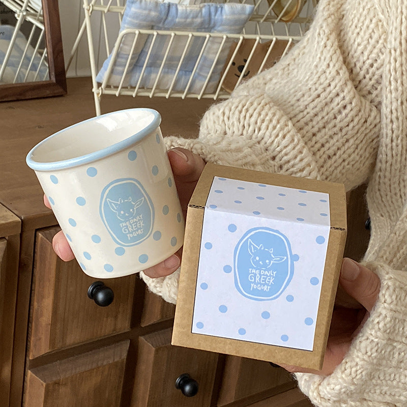 Cute Ceramic Animal Mug – Pink & Blue Polka Dot Coffee Cup
